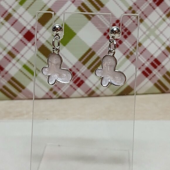 NWOT Fashion Jewelry Silver Tone Pink Butterfly Stud Earrings #1 - Picture 4 of 8